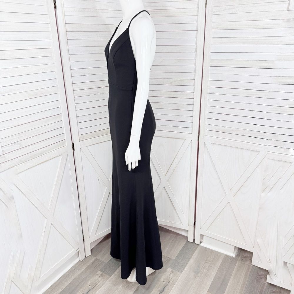 Lulus Amelia Plunge Neck Racerback Sleeveless Maxi Dress Evening Gown Black XS‎ - Picture 2 of 14